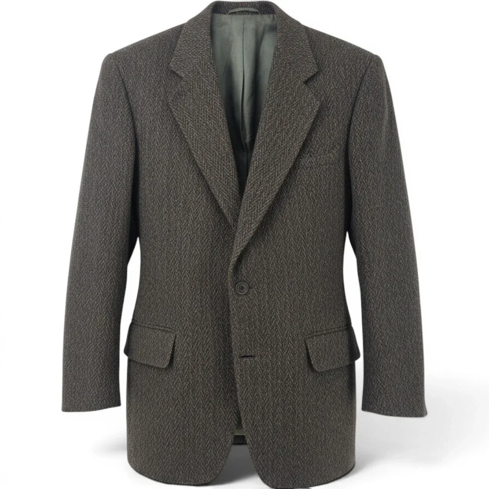 Roger King Wool Sport Coat Mens 40R Herringbone Tweed Gray Blazer EUC